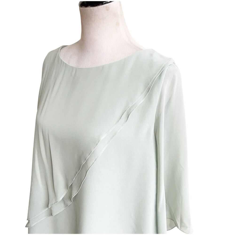 Number Sea Women’s Ruffled 3/4 Blouse Size 12 Seafoam Zipper Back Office Dressy - Picture 6 of 14